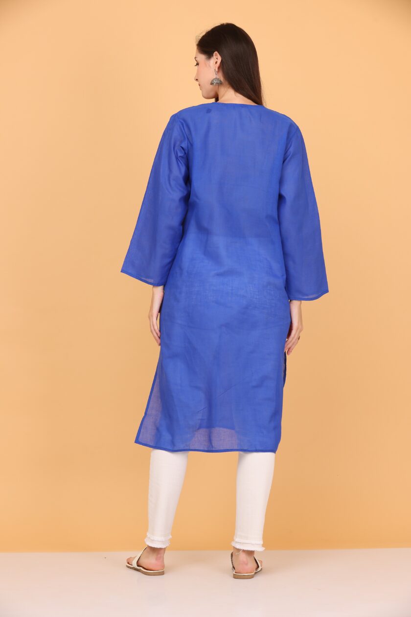 Women ChikanKari Cotton Blend A-line Kurta  (Light Blue) - Image 4