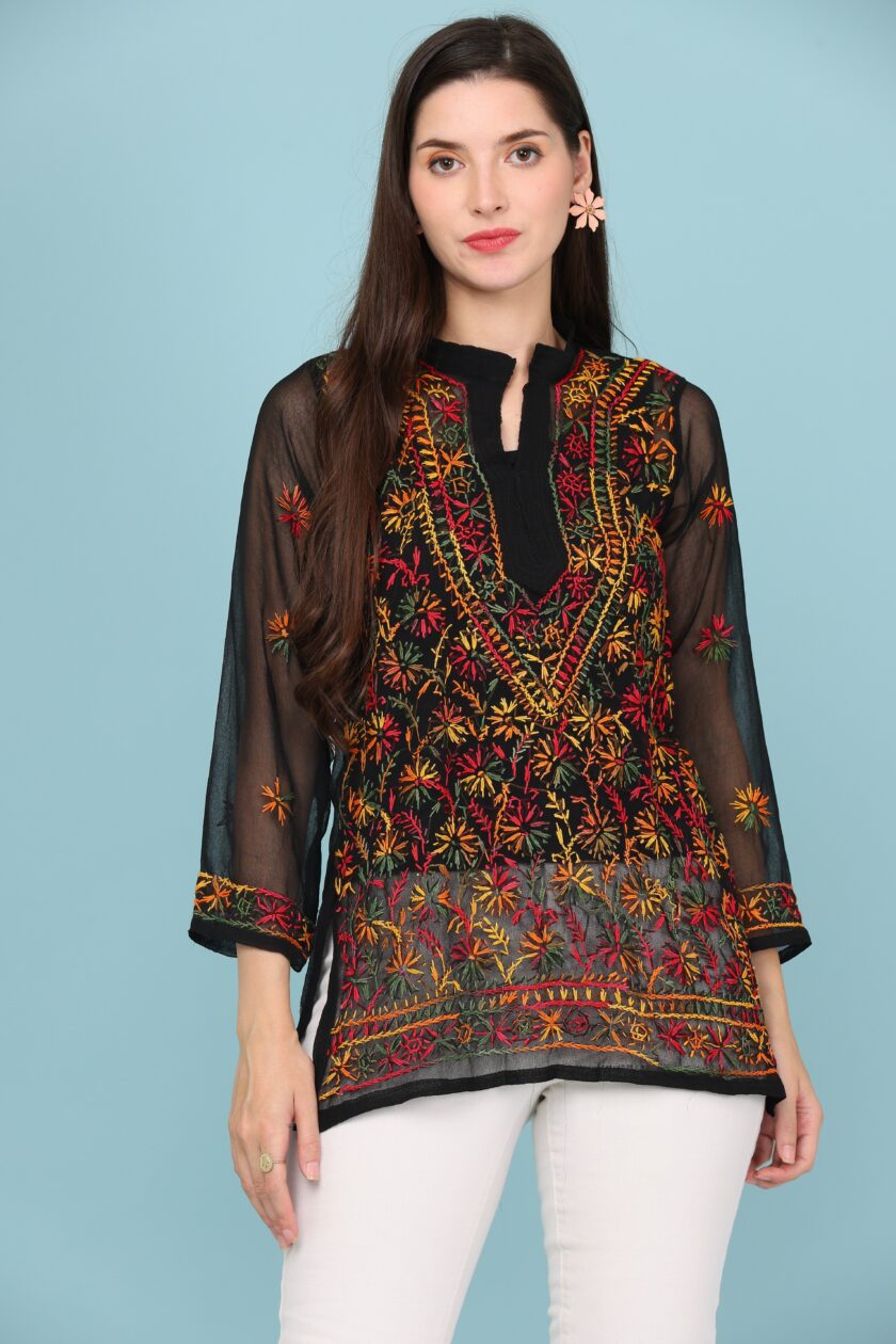 Casual Regular Sleeves Embroidered Women Multicolor Top