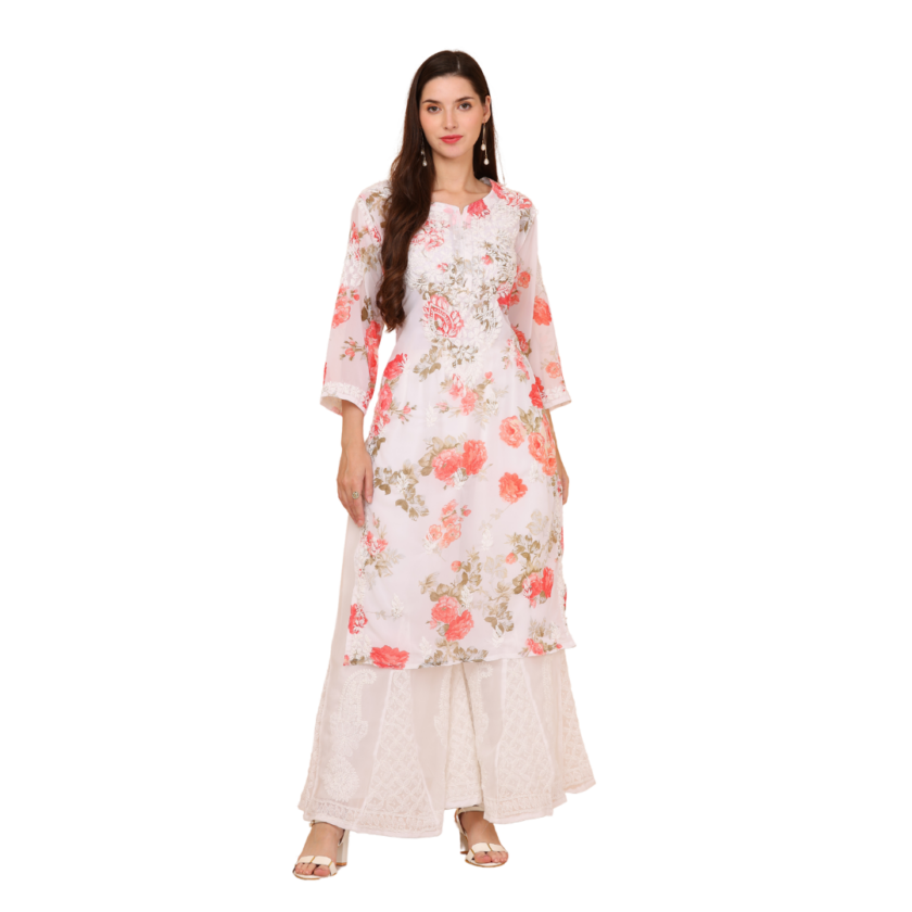 Printed Long Chikankari Kurti