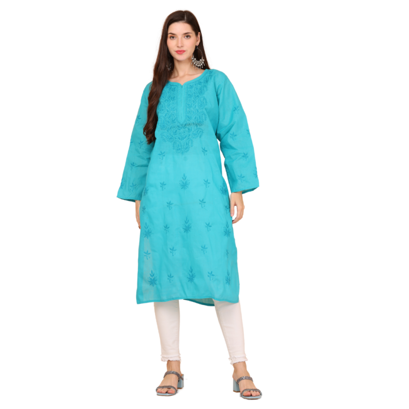 Long Chikankari Women Kurti