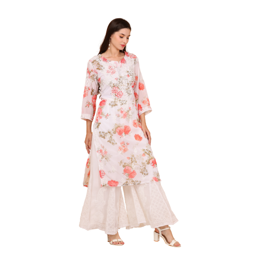 Printed Long Chikankari Kurti - Image 3