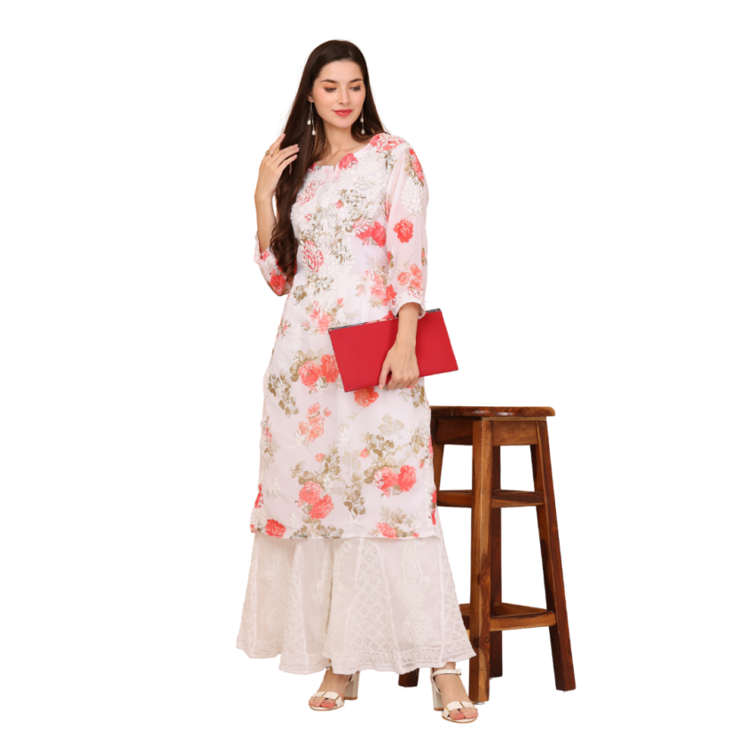 Printed Long Chikankari Kurti - Image 4